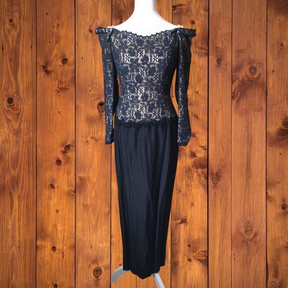 House Of Bianchi Women's M?? Black Off The Shoulder Vintage Long Formal Dress - Picture 1 of 12